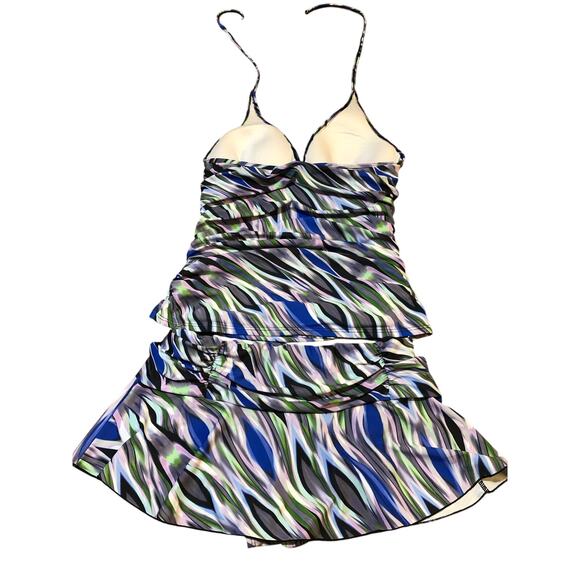 Kenneth Cole Ladies Tankini 2 Piece Swimsuit 34 B/C Medium Multicolor white blue - Picture 2 of 8